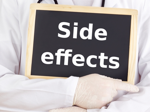 Doctor shows information on blackboard: side effects